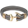 TJ Tom Jaxon Bracciale da uomo Tom Jaxon con ancora, in pelle intrecciata color oro e grigio - 20 cm