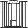 PawHut Cancello per Animali Alto 106 cm con Larghezza Regolabile, Porta per Gatti Integrata, Nero | Aosom Italy