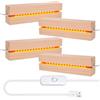 BORDEAG Set di 4 basi in legno LED rettangolari USB, 15 cm, bianco caldo, elegante supporto in legno per vetro acrilico, cristallo, resina, opere d'arte