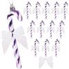 HERZWILD 12 bastoncini di zucchero glitterati natalizi con fiocco viola in plastica per albero di Natale, decorazione da appendere all'albero di Natale, decorazione per feste (fiocco bianco)
