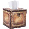 DICOSMETIC Scatola per fazzoletti in legno retrò quadrata porta fazzoletti vintage cubo cartina del mondo con serratura in metallo legno di cammello, scatole estetiche per camera da letto, bagno