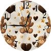 Mexpekil Orologio da parete decorativo per la casa, grazioso orso dorato con cuori neri, 25,4 cm, silenzioso, funzionamento a batteria, per camera da letto, cucina, soggiorno, ufficio