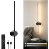 HARPER LIVING Applique da parete ricaricabile USB nera, lampada a batteria da 4000 mAh con telecomando e controllo touch, applique da parete LED dimmerabile con rotazione a 360°, 80 cm, senza fili