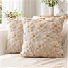 Artscope 2 Pezzi Primavera Estate Federe in Lana Corta Velluto Copricuscini Morbido Decorativo Fodere per Cuscino Lusso Stile per Divano Camera da Letto Fiori Marrone Beige 45x45 cm