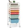COSTWAY Carrello con 6 Cassetti e Ruote, Cassettiera in Plastica, con Due Dimensioni di Cassetti, Contenitore Multiuso per Casa Bagno e Ufficio, 37 x 74 x 32cm (Morandi)