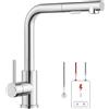 FORIOUS Rubinetto Lavello Cucina Bassa Pressione, Rubinetto a Forma L con Estraibile, Miscelatore Cucina 3 Vie per Scaldabagno o Sotto Lavello, 2 Getti, Rotazione 360°, Cromo Lucido, Scanalata