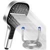 Huifoo Set soffione doccia quadrato cromato alta pressione, tubo 1,5 m universale | Set completo soffione + tubo 1,5m, 7 getti, installazione semplice, varie modalità getto per un comfort bagno ottimale