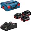 Bosch Professional Sistema 18 V: 3 batterie GBA 18 V 5,0 Ah, caricatore rapido GAL 18 V-40, L-BOXX