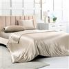 Luxbedding Set di lenzuola in raso, lenzuola per letto king size, in seta color talpa, set di 4 pezzi, morbido, con 1 lenzuolo con angoli con tasca profonda, 1 lenzuolo piatto, 2 federe