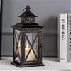 DECORKEY Lanterna decorativa per candele, grande, quadrata, da appendere, decorazione per la casa, in metallo, vintage, per esterni, patio, feste di nozze, colore nero, con spazzola in rame