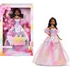 Barbie Signature - Birthday Wishes, bambola da collezione dai capelli neri con abito effetto arcobaleno pastello, piedistallo e confezione regalo inclusi, 6+ anni, JJX80