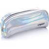 Favorit, Busta Glossy porta Trucco con cerniera, colore Argento, ideale da borsetta, formato 22cm x 9cm x 6.5 cm