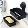 DARLEEYO Portasapone nero per bagno - Portasapone a ventosa con drenaggio per doccia, portasapone in plastica, vassoio salva-sapone, per casa, cucina, WC, senza trapano e colla, rimovibile
