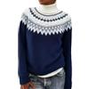 Generic Maglioni Fairisle norvegesi da donna con collo a tartaruga Maglioni in maglia oversize da donna morbidi e accoglienti Stile nordico Maglione a maniche lunghe a righe per donne Top in pile retrò, Blu