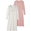 Damart Set di 2 Camicie da Notte in Jersey di Puro Cotone Pettinato,Rosa Grafico,M