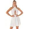 krautwear Mini abito da donna con allacciatura al collo e gonna a campana, gonna oscillante, colori beige, bianco, corallo rosso, taglie S-L, bianco, 40