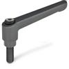 Ganter Normelemente Ganter Norm elementi Regolabile Leva di bloccaggio con filettatura GN 300 manico lunghezza: 78 mm vite in acciaio brunito manico di zinco pressofuso NERO, GN 300-78-M10-20-SW