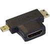 PremiumCord - Adattatore da HDMI a Mini HDMI e Micro HDMI, dorato, da HDMI femmina a Mini HDMI maschio e Micro HDMI maschio, per Full HD 1080p, 3D, colore nero
