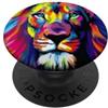 Pop Art Wildlife Studio Design colorato pop art con faccia di leone arcobaleno felino PopSockets PopGrip Adesivo