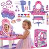 Kinderplay Tavolo da toeletta rosa per bambini con bacchetta magica e accessori
