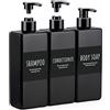 Segbeauty Dispenser ricaricabile per shampoo e balsamo, 3 flaconi da doccia da 500 ml, dispenser di sapone quadrato in plastica vuota da 500 ml, contenitori per bagnoschiuma per bagno, nero