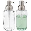 mDesign Set da 2 Portasapone Liquido Ricaricabile - Pratico Dispenser Sapone in plastica - capacità di 385 m l- Dosatore Sapone Rotondo per Il Bagno e la Cucina - Trasparente/Argento Opaco