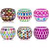 Toptime Set di 6 portacandele in vetro a mosaico colorato fatto a mano, romantico, per decorazione da tavolo, portacandele per Natale, compleanni, matrimoni, feste