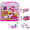 Barbie Mini BarbieLand Reveal, set con 4 mini veicoli iconici e 4 mini bambole abbinate, effetto a sorpresa cambia colore, giocattolo per bambini, 4+ anni, JGL30