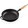 LE CREUSET Padella Evolution con manico in legno in ghisa vetrificata, diameter 28 cm, Nero opaco, 20259280000422