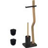 Relaxdays Piantana Portarotolo e Portascopino da Bagno, Rotolo Carta Igienica, HLP: 78,5x23x18 cm, Legno e Ferro, Nero
