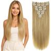 CAISHA XL 60cm Estensioni A Clip SET XL Da 7 Pezzi Liscio Estensioni Dei Capelli Resistenti Al Calore Pezzo Di Capelli Biondo Chiaro Mix CE7