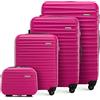 WITTCHEN set di 4 valigie con custodia per cosmetici trolley bagaglio a mano ABS 4 ruote spinner chiusura a combinazione maniglia telescopica Groove Line rosa Ryanair/ITA Airways/easyJet