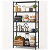 KINGRACK Scaffale in metallo a 5 ripiani con ripiani a griglia e ganci laterali, scaffale alto per cucina, bagno, soggiorno, ufficio, scaffale in acciaio nero con 4 altezze fisse, 84 x 32 x 181,6 cm
