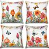 Hnmdmyi Copricuscino Fiori 45x45 Set di 4, Agriturismo Giardino Terrazza Fiori Colorati Farfalla Copricuscino Decorativo Estetico Lino Copricuscino per Divano Letto Giardino Esterno Casa Decorazione