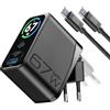 Cellularline PowerView IQ 67W Caricabatterie da Rete con Display TFT, 2 Porte USB-C PD e 1 Porta USB-A 30W, Uscita Simultanea 65W, Tecnologia GaN, Spina Pieghevole, Cavo Incluso
