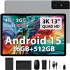 LEVIRTU Tablet 13 Pollici Android 15 con Octa-Core 2.2GHz/36GB RAM+512GB ROM(TF