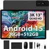 LEVIRTU Tablet 13 Pollici Android 15 con Octa-Core 2.2GHz/36GB RAM+512GB ROM(TF