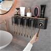 iHave Portaspazzolini con dispenser dentifricio. 4 tazze, 12 scomparti e 4 vani per articoli da bagno. Design elegante nero e oro per arredare il tuo bagno