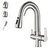Onyzpily Rubinetto da cucina acqua pura Rubinetto da cucina con doppio manico allungabile acqua potabile calda e fredda Filtro a 3 vie Miscelatori da cucina Nichel spazzolato