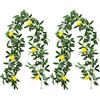 WheatThrive Ghirlanda di limoni artificiali, decorazione artificiale di vite di limone, foglie verdi da 1,8 m, frutta finta realistica, per porte, pareti e mantelli, 2 pezzi