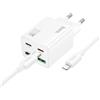 ALIMENTATORE CARICABATTERIE DI RETE 2X TYPE-C + 2X USB-A + CAVO TYPE-C A LIGHTNING 1 METRO QC3.0 PD 3A 20W | HOCO N55 BIANCO