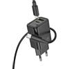 ALIMENTATORE CARICABATTERIE DI RETE TYPE-C + USB-A + CAVO QC 3.0 3A DA TYPE-C A TYPE-C DA 1 METRO PD 20W | HOCO N61 NERO