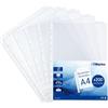 Waytex 200 buste in plastica forate spesse A4 lisce per uso intensivo, trasparenti ad alta capacità 70 micron in polipropilene lucido antistatico per raccoglitori