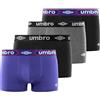 Umbro Boxer da Uomo in Cotone, Mutandine da Uomo, morbide e ipoallergeniche, Confezione da 4, Nero/Grigio/Blu/Rosso, XXL
