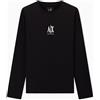 Armani Exchange T-Shirt a Maniche Lunghe da Uomo con Logo Ricamato, Nero, S