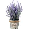 Briful Pianta di lavanda artificiale in vaso rustico, fiori floccati, per interni ed esterni, decorazione per casa e ufficio
