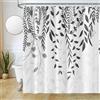 Uiiooazy Tenda Doccia Grigio, Tenda da Doccia Astratta Foglie di Eucalipto Nero Tenda per Doccia Antimuffa Impermeabile Tessuto in Poliestere Lavabile Tenda per Vasca da Bagno con 12 Ganci 180x200cm