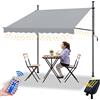 UISEBRT Tenda da sole a morsetto, larghezza 250 cm, con illuminazione a LED solare, con manovella senza foratura, regolabile in altezza, protezione dai raggi UV, 250 x 120 cm, grigio chiaro