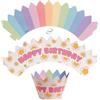 dekora - Kit decorazione cupcake Happy Birthday: topper + 6 fasce tipo pirottini per muffin carta in cartoncino, double face reversibile, riutilizzabile, non commestibile, per cupcake e muffin