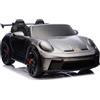 GIODICART Auto Elettrica per Bambini Porsche 911 GT3 Grigio Argento con Sedili in Pelle e 2 Motori da 35W